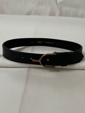 TORY LEATHER Brass Spur Buckle Belt Black 28”